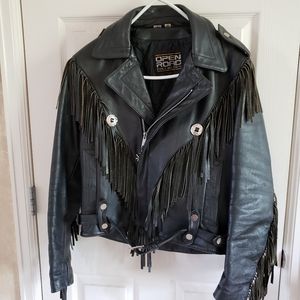Black Leather Fringe Biker Coat